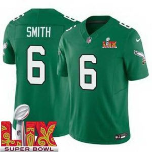 Exceptional Philadelphia Eagles DeVonta Smith #6 Kelly Fantastic Green 2024 2025 Super Bowl LIX F.U.S.E Stitched NFL Jersey