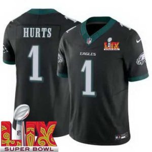 Exceptional Philadelphia Eagles Gorgeous Jalen Hurts #1 Black 2024 2025 Super Bowl LIX F.U.S.E Stitched NFL Jersey