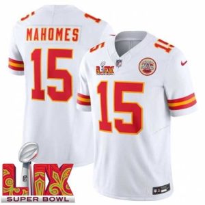 Exquisite Outstanding Kansas City Chiefs Patrick Mahomes #15 White 2024 2025 Super Bowl LIX F.U.S.E Stitched Jersey