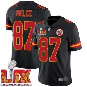 Exquisite Kansas City Chiefs Distinguished Travis Kelce #87 Black 2024 2025 Super Bowl LIX F.U.S.E Stitched Jersey