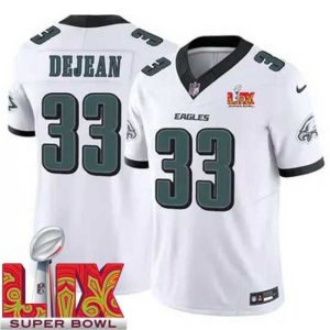 Exquisite Philadelphia Eagles Cooper DeJean #33 White 2024 2025 Super Bowl LIX F.U.S.E Exquisite Stitched NFL Jersey