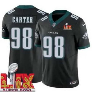 First rate Philadelphia Eagles Jalen Carter #98 Magnificent Black 2024 2025 Super Bowl LIX F.U.S.E Stitched NFL Jersey