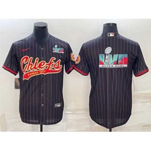 Gorgeous Kansas City Chiefs Terrific Black With Super Bowl LVII Big Logo Cool Base Stitched Baseball Jersey
