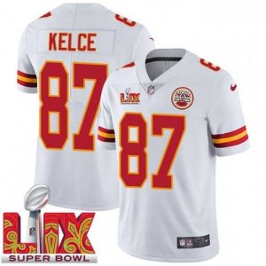 Gorgeous Impressive Kansas City Chiefs Travis Kelce #87 White 2024 2025 Super Bowl LIX F.U.S.E Stitched Jersey