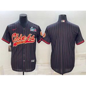 Magnificent Phenomenal Kansas City Chiefs Blank Black With Super Bowl LVII Patch Cool Base Stitched Baseball Jersey