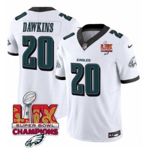 Magnificent Philadelphia Eagles 20 Brian Dawkins White 2025 Eagles Logo Super Bowl LIX Patch New Alluring F.U.S.E Vapor Limited Stitched Football Jersey