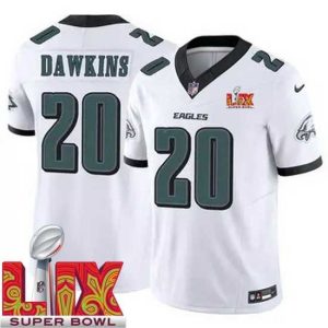 Magnificent Philadelphia Eagles Brian Dawkins #20 White 2024 2025 Super Bowl Charming LIX F.U.S.E Stitched NFL Jersey