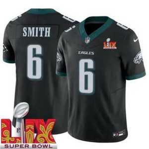 Magnificent Philadelphia Eagles DeVonta Smith #6 Black 2024 2025 Super Bowl LIX F.U.S.E Stitched NFL Outstanding Jersey
