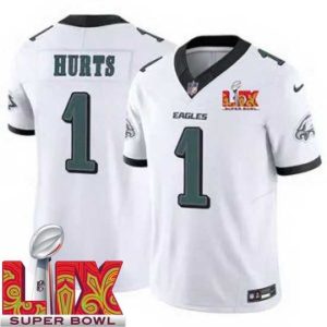 Magnificent Philadelphia Eagles Jalen Hurts #1 Premium - grade White 2024 2025 Super Bowl LIX F.U.S.E Stitched NFL Jersey
