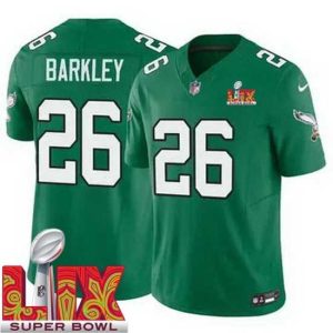 Magnificent Philadelphia Eagles Saquon Barkley #26 Kelly Green 2024 2025 Dashing Super Bowl LIX F.U.S.E Stitched NFL Jersey