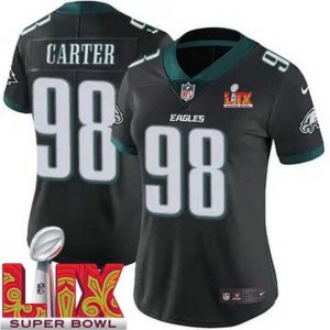 Outstanding Philadelphia Eagles Jalen Carter #98 Black 2024 2025 Super Stunning Bowl LIX F.U.S.E Stitched NFL Jersey
