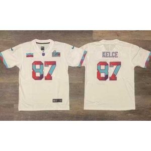 Premium Men's Kansas City Chiefs #87 Travis Kelce White Super Bowl Sophisticated LVII Patch Vapor Untouchable Limited Stitched Jersey