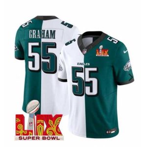 Premium Philadelphia Eagles 55 Brandon Graham White Green Fantastic Split 2025 Super Bowl LIX Patch F.U.S.E Vapor Untouchable Limited Stitched Football Jersey