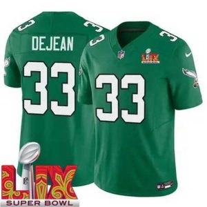 Premium Philadelphia Eagles Cooper DeJean #33 Kelly Green Terrific 2024 2025 Super Bowl LIX F.U.S.E Stitched NFL Jersey