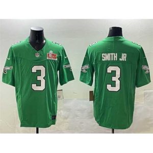 Splendid Philadelphia Eagles 3 Nolan Smith Jr Green 2025 Super Bowl LIX Patch F.U.S.E Throwback Vapor Magnificent Untouchable Limited Stitched Football Jersey