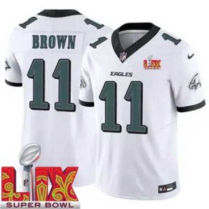 Splendid Philadelphia Outstanding Eagles A.J. Brown #11 White 2024 2025 Super Bowl LIX F.U.S.E Stitched NFL Jersey