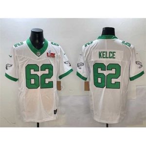 Stunning Philadelphia Eagles 62 Jason Kelce White Gorgeous 2025 Super Bowl LIX Patch F.U.S.E Vapor Untouchable Limited Stitched Football Jersey