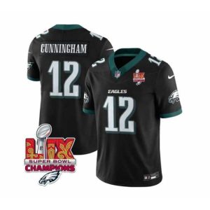 Superior Philadelphia Eagles 12 Randall Cunningham Black 2025 Eagles Logo Super Bowl Exquisite LIX Patch New F.U.S.E Vapor Limited Stitched Football Jersey