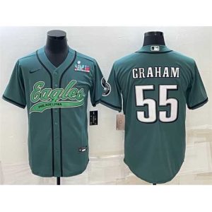 Superior Philadelphia Eagles 55 Brandon Graham Green With Super Bowl LVII Patch Cool Base Stitched Baseball Jersey Dashing