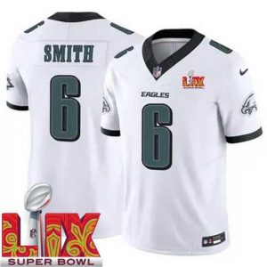 Superior Philadelphia Eagles DeVonta Smith Sophisticated #6 White 2024 2025 Super Bowl LIX F.U.S.E Stitched NFL Jersey
