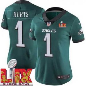 Superior Philadelphia Eagles Jalen Hurts #1 Impressive Green 2024 2025 Super Bowl LIX F.U.S.E Stitched NFL Jersey